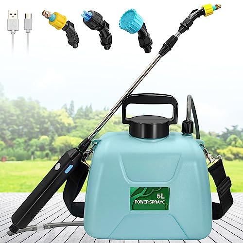 FOGGSTER 5L Battery Powered Sprayer w/ Shoulder Strap | USB Rechargeable Electric Sprayer Handle with 3 Mist Nozzles